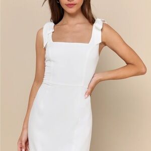 Lulu's White Mini Dress with Bow Straps
